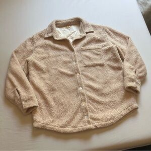 DONNI. cream ivory faux shearling fuzzy teddy boxy shell button up jacket